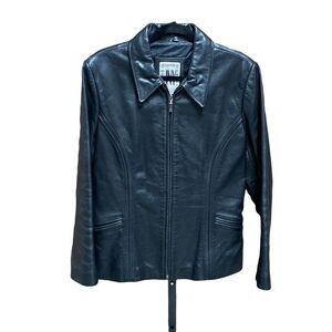 JNY Black Leather Vintage Moto Jacket Size Medium